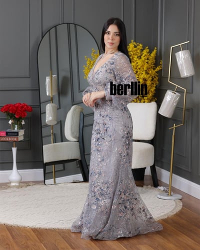 فستان سهرة نسائي نمط مرميد بكم طويل