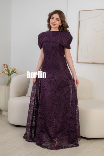 فستان ناعم دانتيل بنفسجي باذنجاني فاخر بتصميم كورس...
