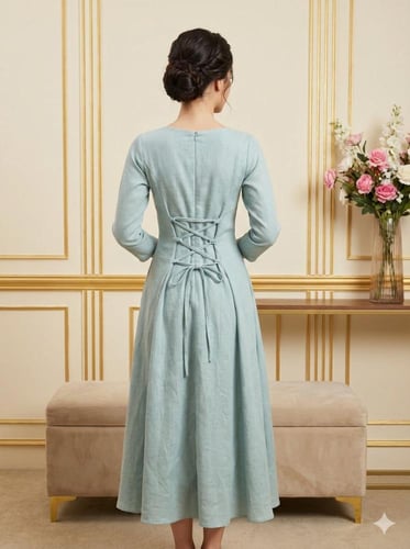 فستان "نسمة بحر" سحر الكتان اللبني بتطريزات لؤلؤية