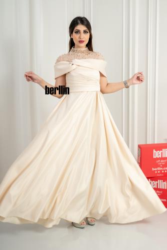 فستان طويل سهرة اوف شولدر لون بيج