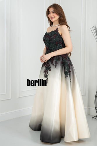 فستان سهره بولغاري بتدرج اومبري وتطريز ورود ثلاثي...