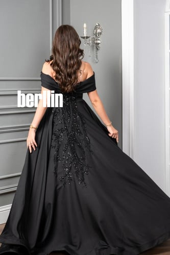 فستان سهره طويل اوف شولدر لون اسود