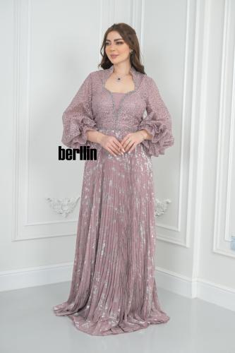 فستان سهرة طويل مميز بكم بف منفوخ فخم وبقصة واسعة