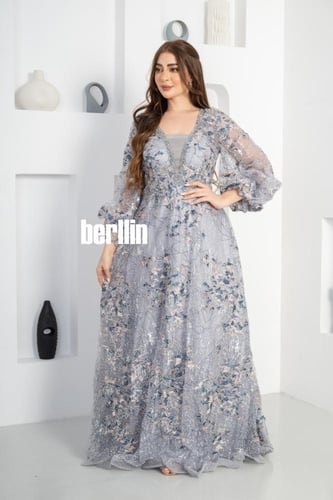 فستان سهرة نمط مرميد مميز بكم بف وبقصة واسعة