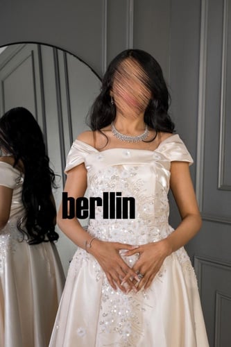 فستان ميدي كلوش اوف شولدر لون بيج