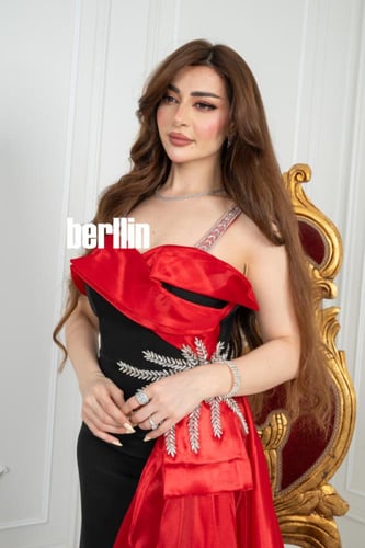 فستان سهره الثنائي الملكي بالأحمر والأسود بتطريز ك...