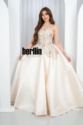 فستان سهرة العاج الملكي بتطريز ذهبي ولمعان ميكادو...