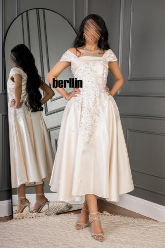 فستان ميدي كلوش اوف شولدر لون بيج