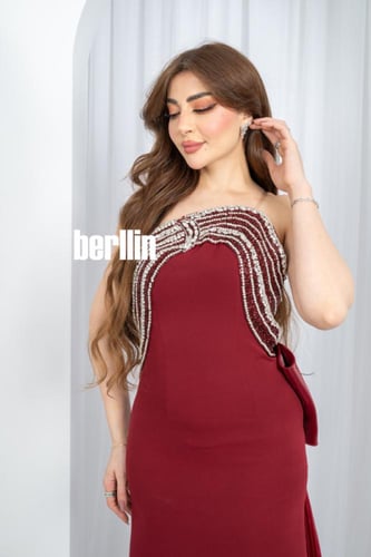 فستان سهرة رويال بوردو قصة حورية بذيل شيفون مطرز ب...