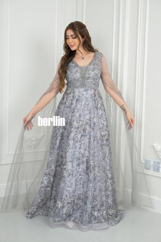 فستان سهرة نمط مرميد فخم مميز بتطريز وبأكمام كيب ت...