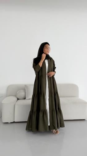 Linen abaya, olive color, flared story