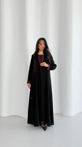 Black crepe fabric abaya with maroon crepe and han...