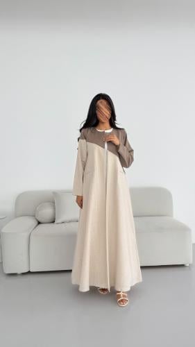 Abaya Linen beige with linen brown, story quarter...