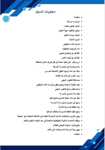 سجل توثيق شواهد اداء المدير / ة