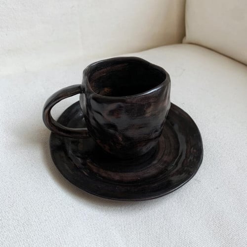 كوب سيراميك يدوي مع صحن