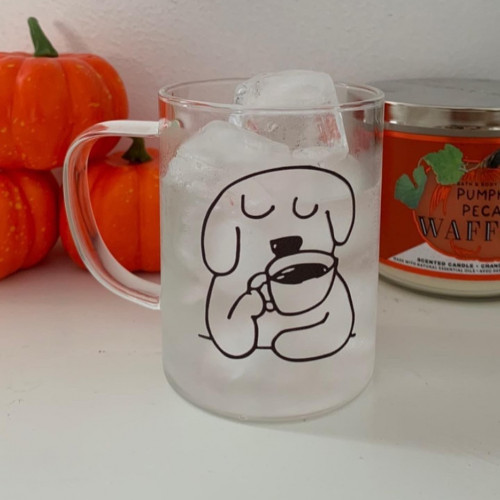 كوب شفاف زجاج بطباعة