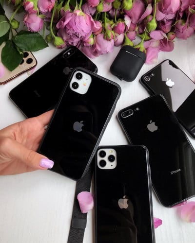 كفر ايفون زجاج أسود Black glass case