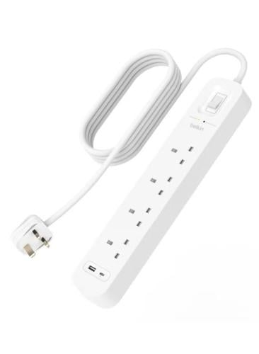 توصيلة بيلكن من 4 منافذ بقوة 18 واط منافذ USB-A و USB-C بطول 2 متر
