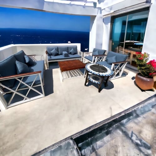 طقم كراسي خارجية حديد وخشب لون ابيض