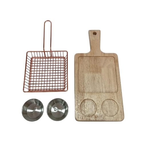 رك تقديم خشبي مع سلة للبرغر والبطاطس 15 سم