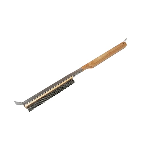 فرشاة وقشاطة استيل مقبض خشبي 2 في 1