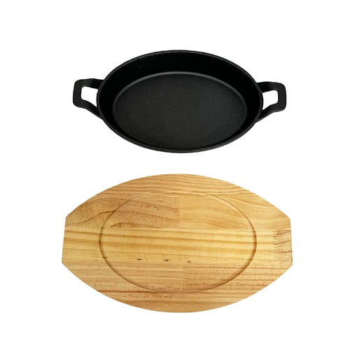 صحن زهر بيضاوي اسود وقاعدة خشبية 22×15 سم