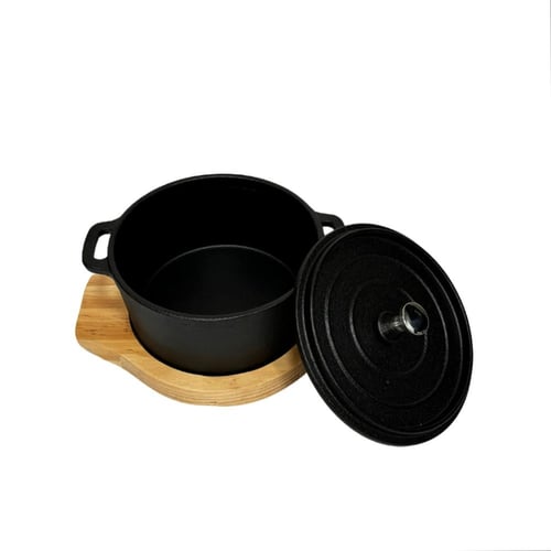 طاجن زهر بمقبض اسود وقاعدة خشبية 14×6 سم