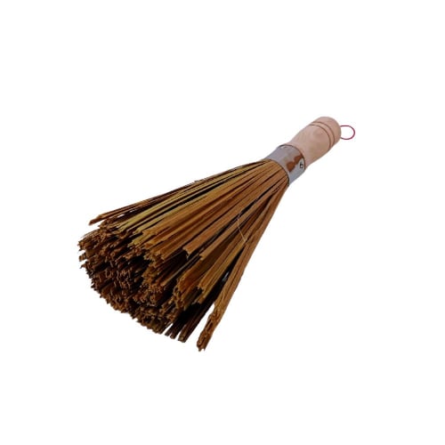 فرشة تنظيف خيزران للمقالي بمقبض خشبي