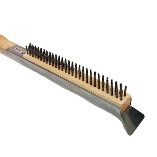 فرشاة وقشاطة استيل مقبض خشبي 2 في 1