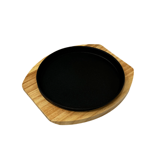 صحن زهر دائري اسود وقاعدة خشبية 26 سم