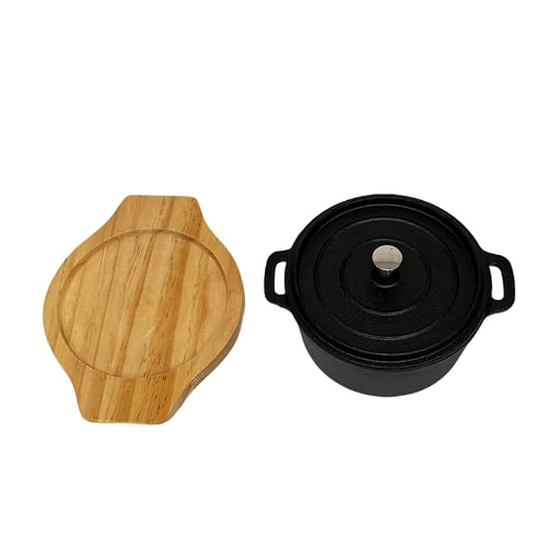 طاجن زهر بمقبض اسود وقاعدة خشبية 14×6 سم