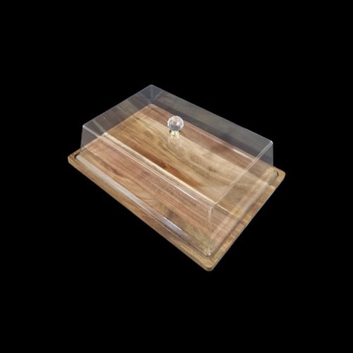 صينية كيك خشبية بغطاء اكريلك صغيرة