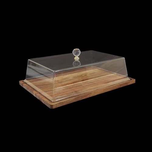 صينية كيك خشبية بغطاء اكريلك صغيرة