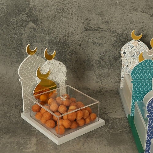 علبة اكريلك لتقديم الحلوى بتصميم اسلامي