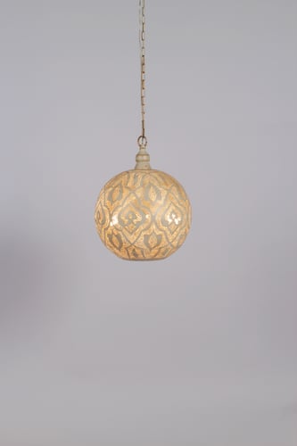 معلقه نحاسية طراز مغربي على شكل كروي لون ابيض (متو...