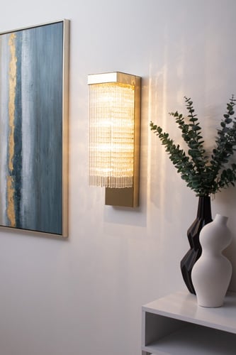 جداري مودرن بتعليقات كريستال وزجاج لون ذهبي