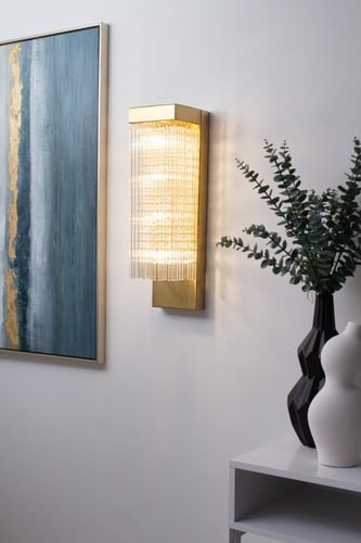 جداري مودرن بتعليقات كريستال وزجاج لون ذهبي مطفي