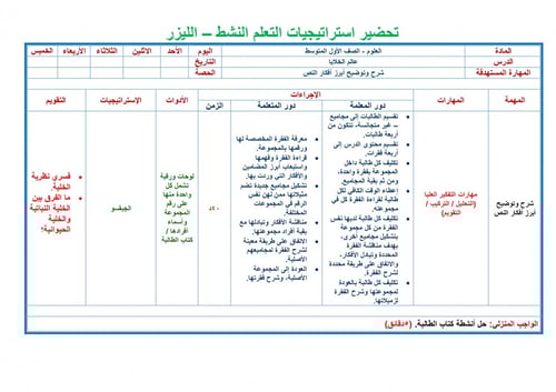 تحضير علوم اول متوسط الفصل الثالث