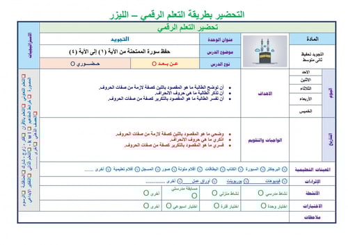 تحضير تجويد ثاني متوسط الفصل الثالث مدارس التحفيظ