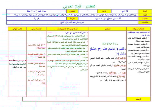 تحضير قران حفظ اول ابتدائي الفصل الثالث مدارس التح...
