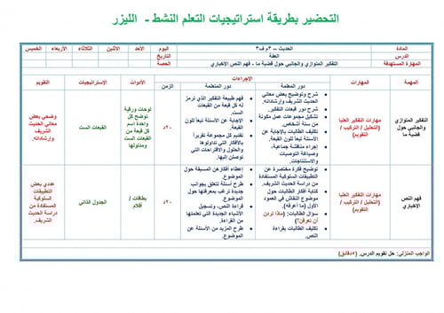 تحضير حديث ثالث متوسط الفصل الثالث
