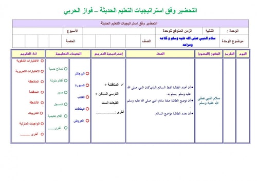 تحضير حديث رابع ابتدائي الفصل الثالث