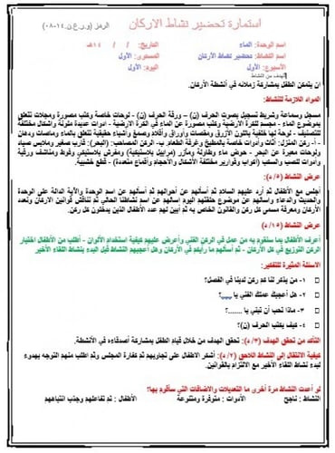 تحضير وحدة الماء رياض الأطفال