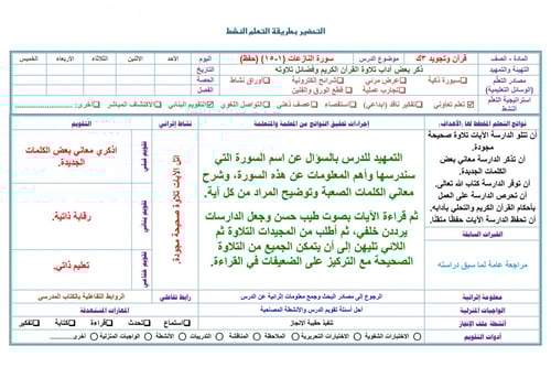 تحضير قران كريم ثالث كبيرات الفصل الثالث