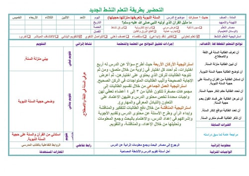 تحضير حديث اول ثانوي مسارات الفصل الثالث