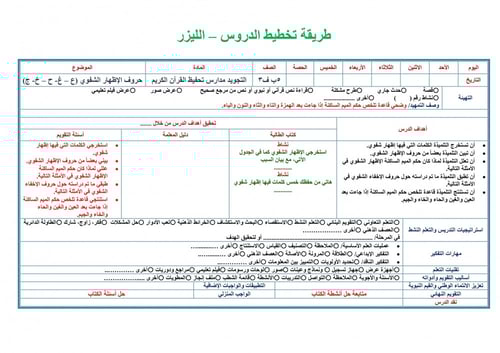 تحضير تجويد خامس ابتدائي الفصل الثالث مدارس التحفي...