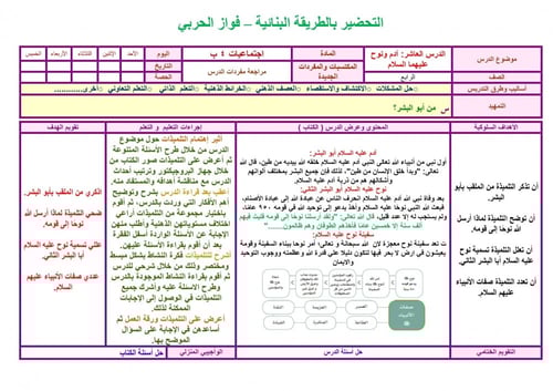 تحضير دراسات اجتماعية رابع ابتدائي الفصل الثالث