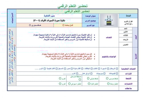 تحضير قران رابع ابتدائي الفصل الثالث