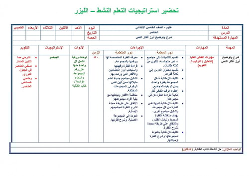 تحضير علوم خامس ابتدائي الفصل الثالث