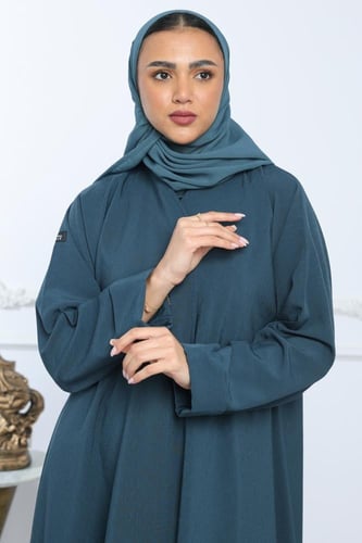 عباية كريب يوناني بارز الملمس بترولي